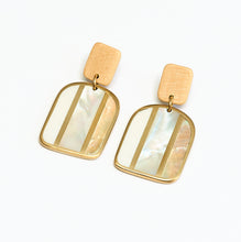 Load image into Gallery viewer, Brass and mother-of-pearl earrings on a white background