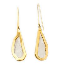 Load image into Gallery viewer, Rock Crystal and 18k gold plated silver pendant earrings on white background