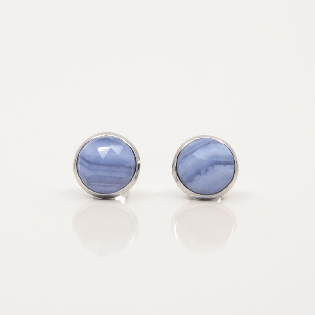 Ajei Faceted Stud Earrings Blue Lace Agate niin