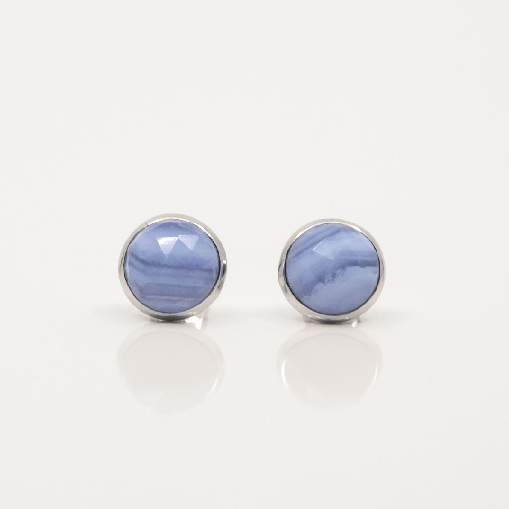 Ajei Faceted Stud Earrings Blue Lace Agate