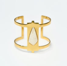 Load image into Gallery viewer, Gold Cuff bracelet inlaid with crystal on white background
