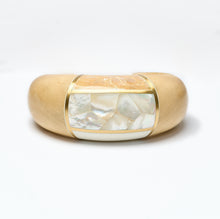 Load image into Gallery viewer, Wooden Cuff bracelet  with a central mother of pearl inlay on a white background
