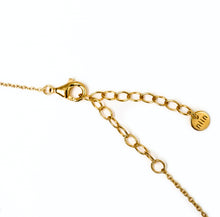 Load image into Gallery viewer, rectangular slice of Mother of Pearl set into 18k gold plated, recycled silver pendant  and chain on white background
