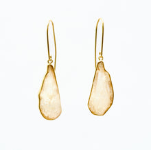Load image into Gallery viewer, Rock Crystal and 18k gold plated silver pendant earrings on white background
