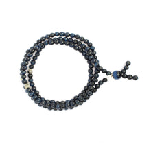 Load image into Gallery viewer, Triple Wrap Skinny Bead Bracelet with Pyrite - Blue Hawks Eye
