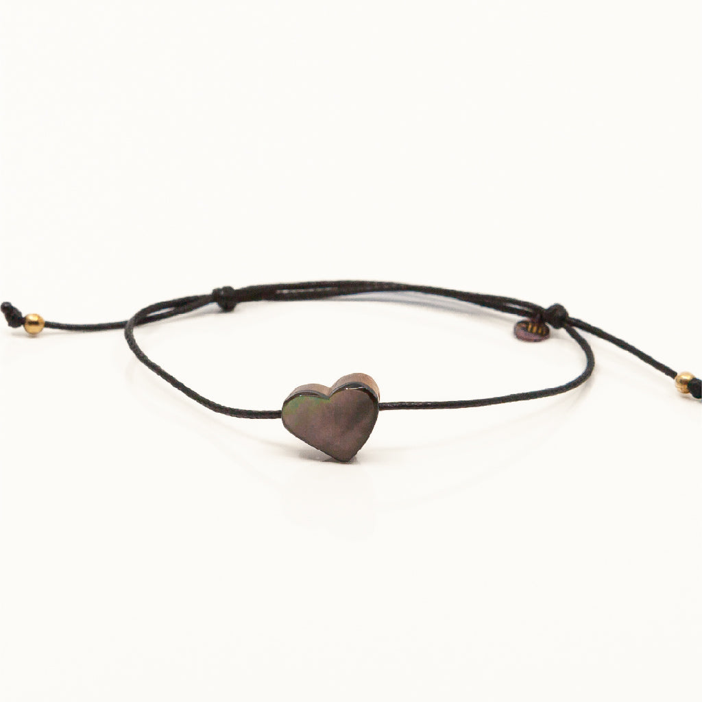Driftwood and Black Lip Shell Heart on Wax Cord