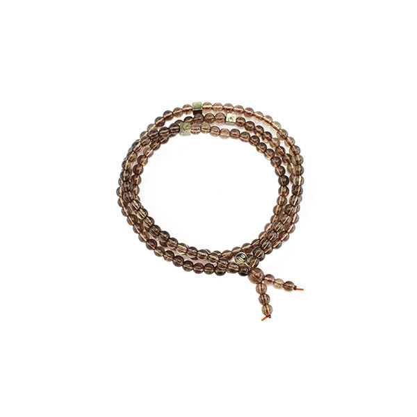 Triple Wrap Skinny Bead  Bracelet with Pyrite - Smoky Quartz