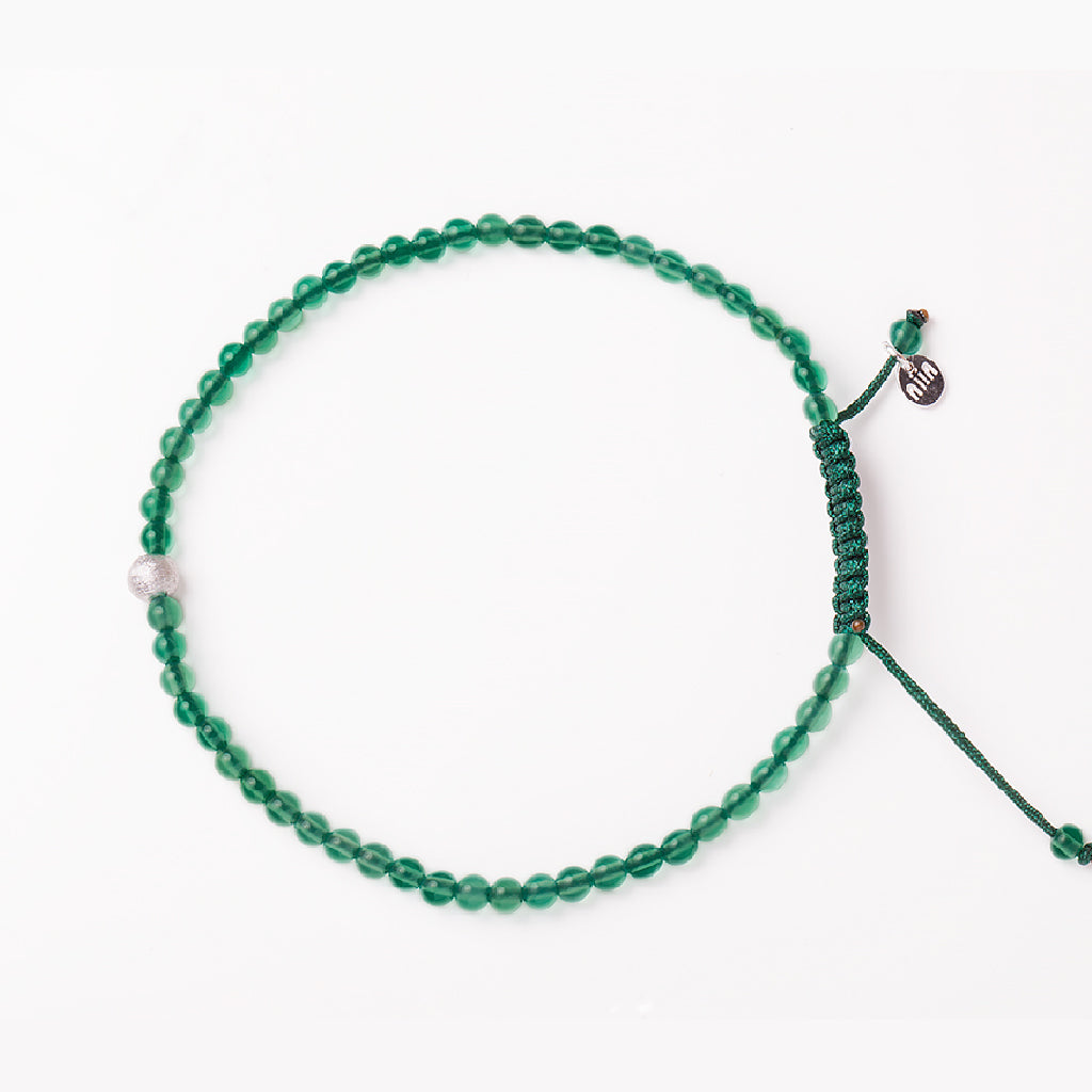 Single Super Skinny Bead with Meteorite Bracelet - Green Onyx